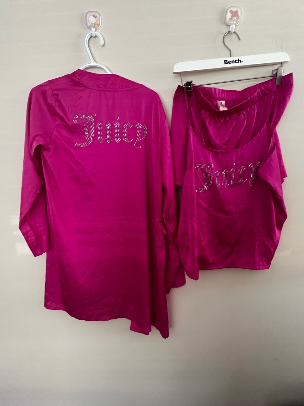 Juicy Couture Fuchsia Satin Pajama Top and shorts Robe 3PCs Set